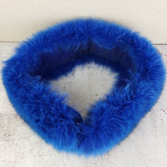 Vintage Genuine Fox Fur Headband Adjustable Size Royal Blue - Picture 4 of 14